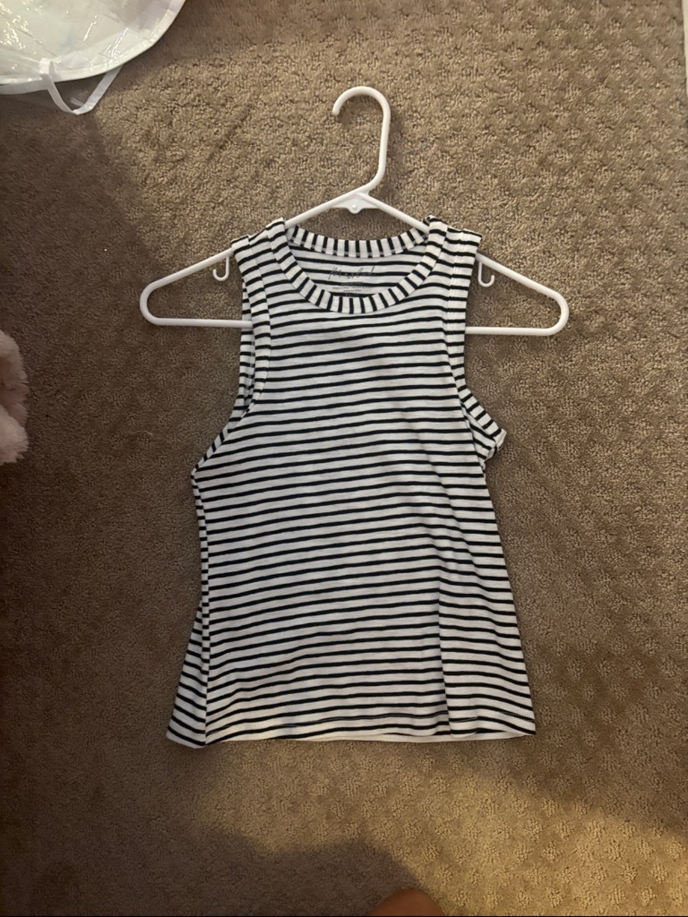 Marled Black & White Striped Ribbed Tank
